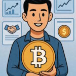 Bitcoin lending explained - person holding Bitcoin with loan documents and cash